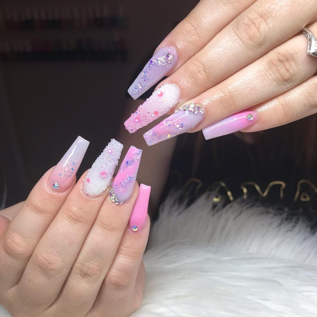 Coffin Ombre Nails With Diamonds