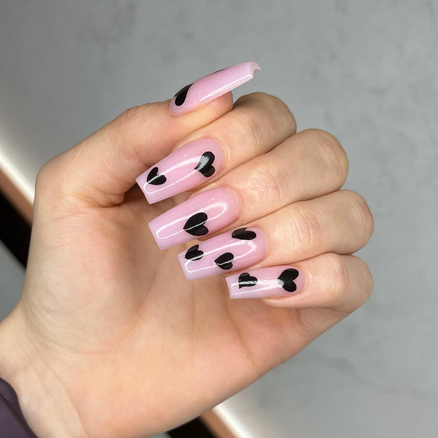 Coffin Pink and Black Nails