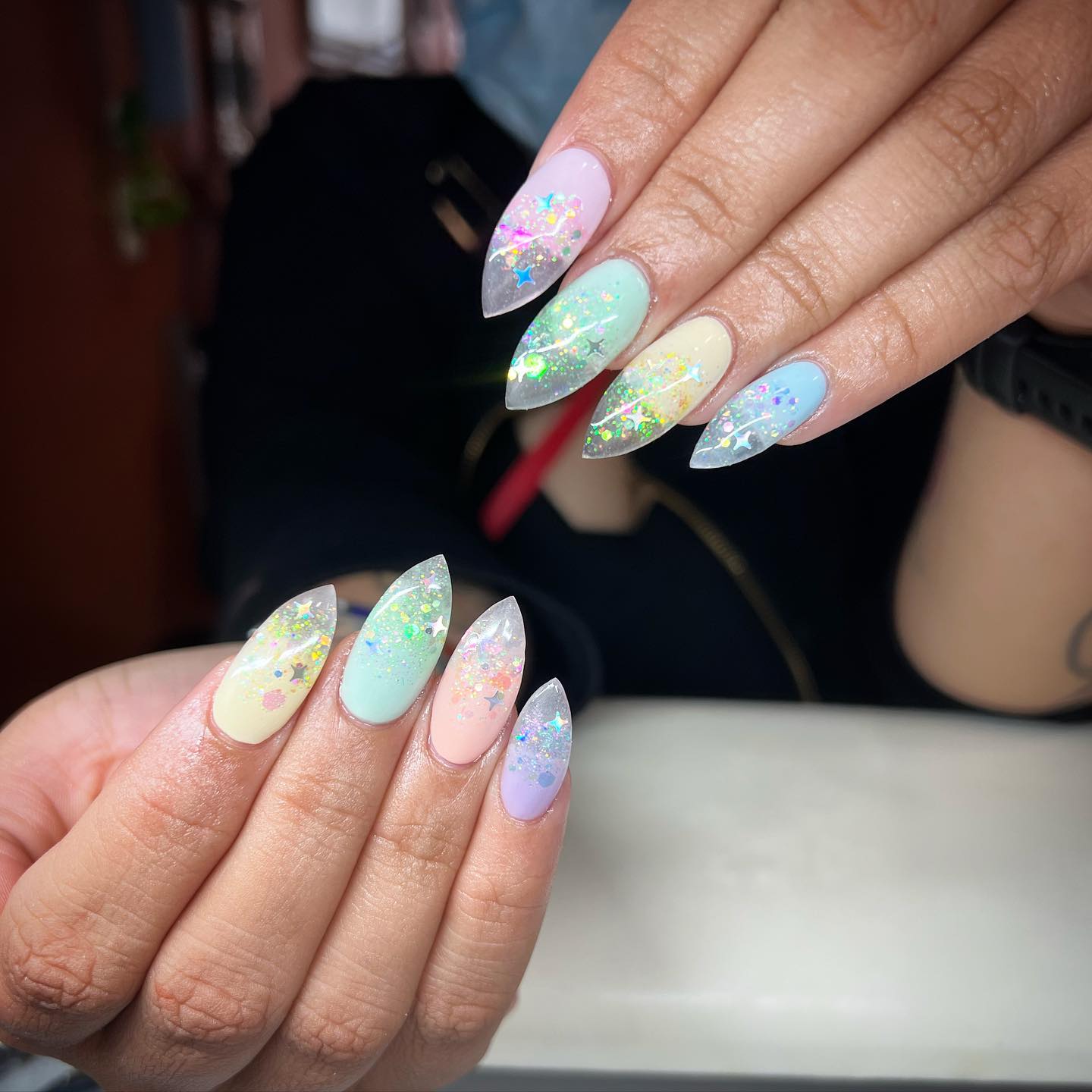 Colorful Glitter Ombre Nails