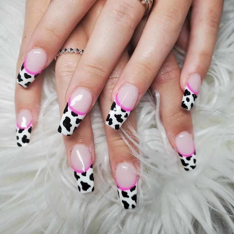 Cow French Tip Nails