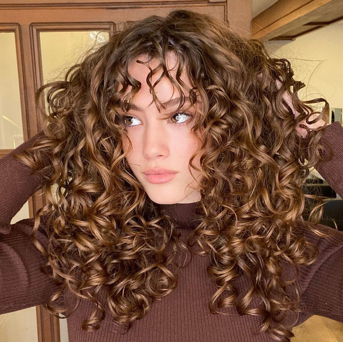 Curly Hair With Straight Curtain Bangs