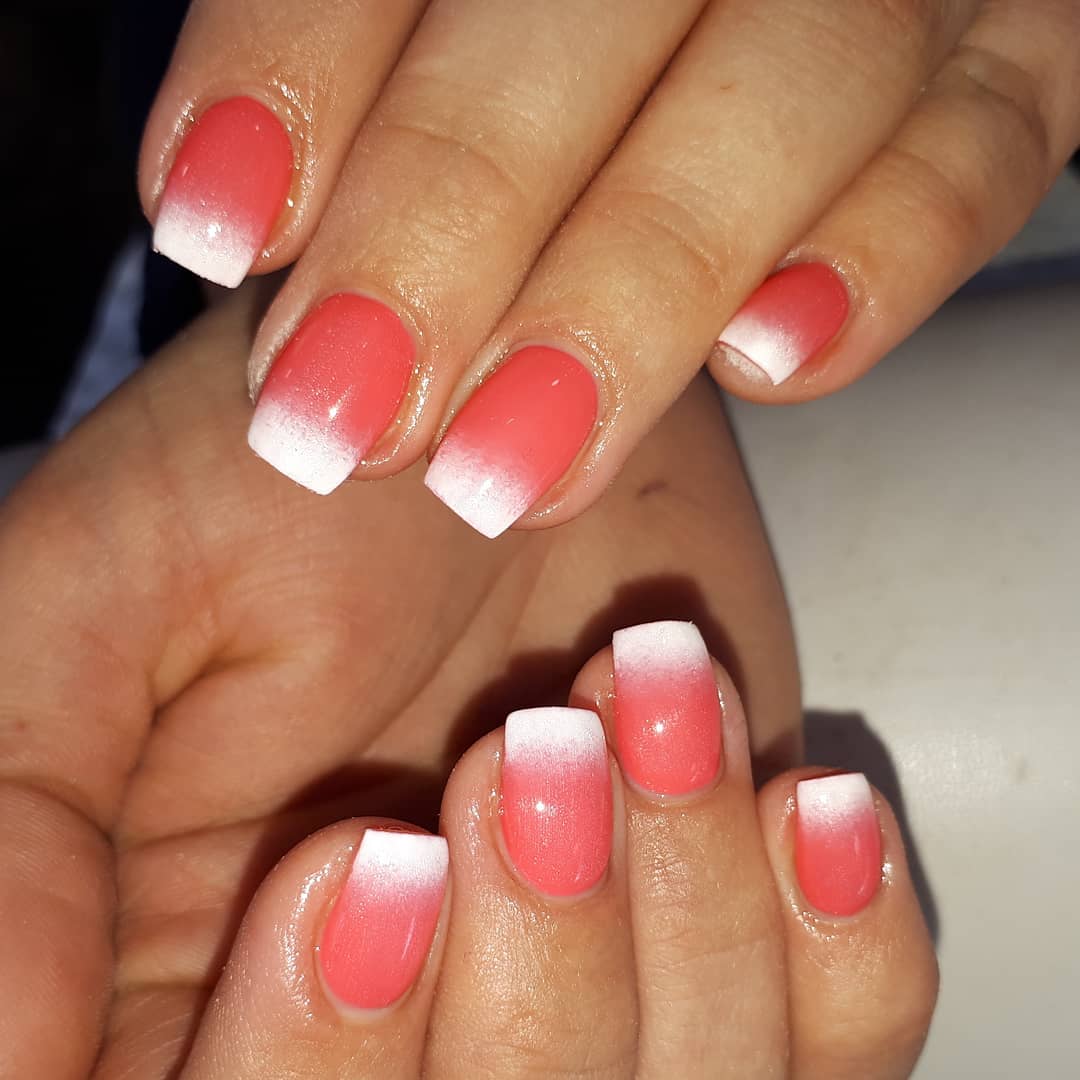 Cute Coral And White Ombre Nails