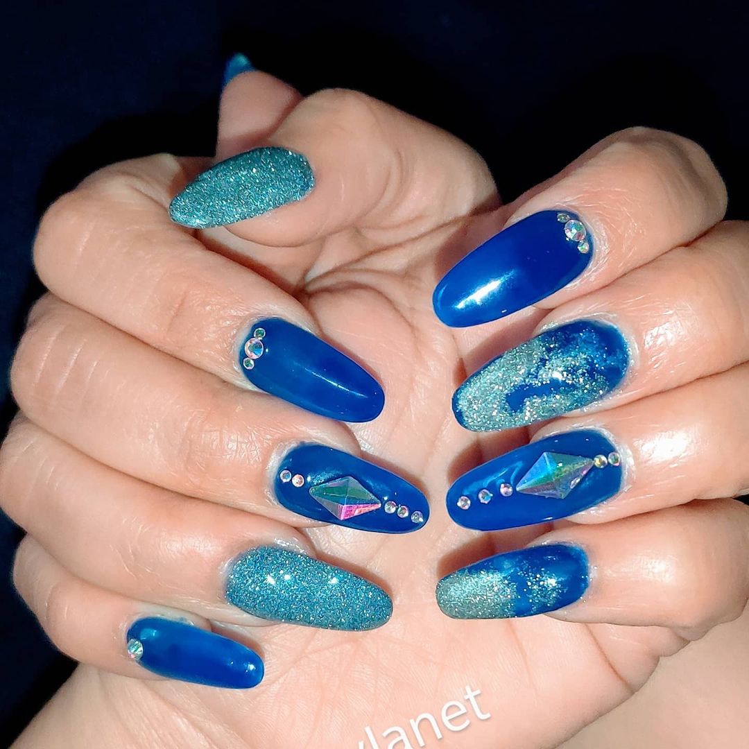 Dark Blue Almond Nails