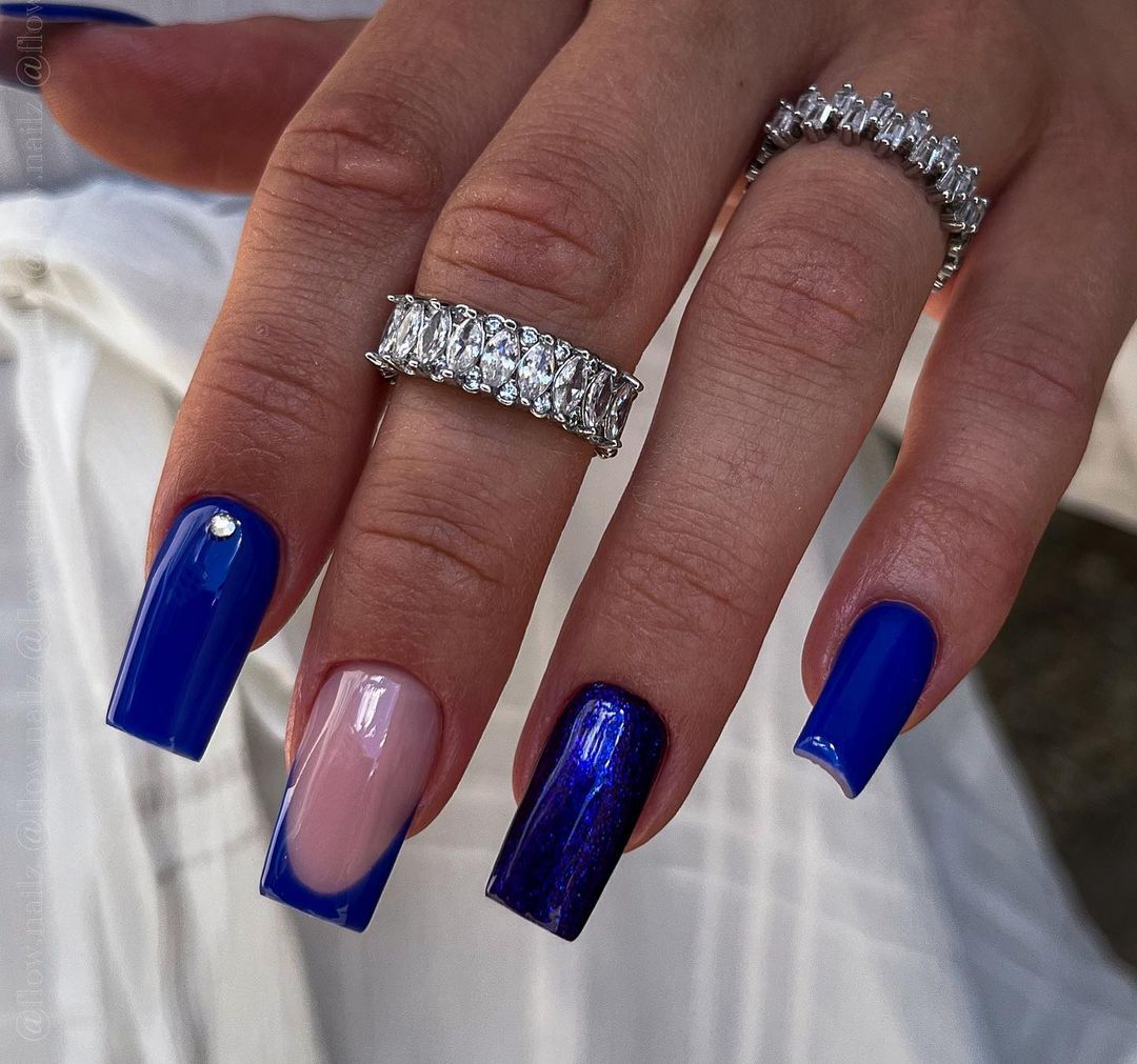 Dark Blue Long Nails