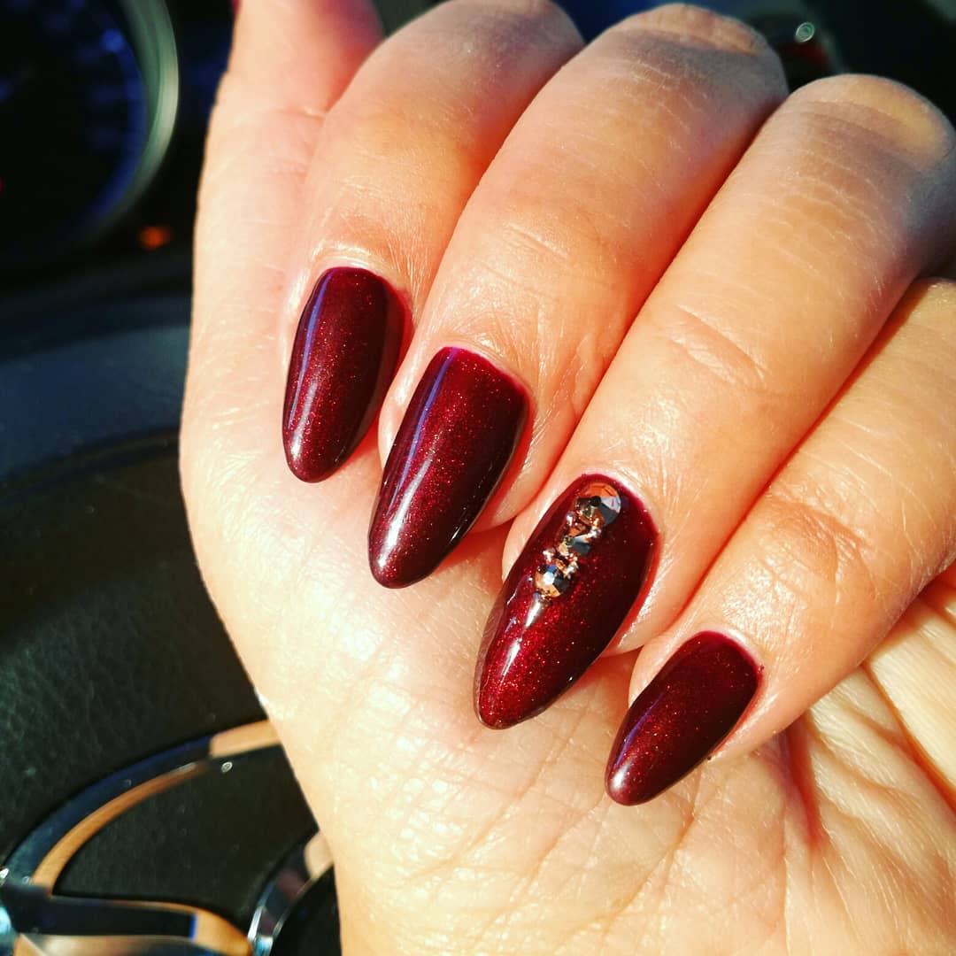 Dark Cherry Red Nails