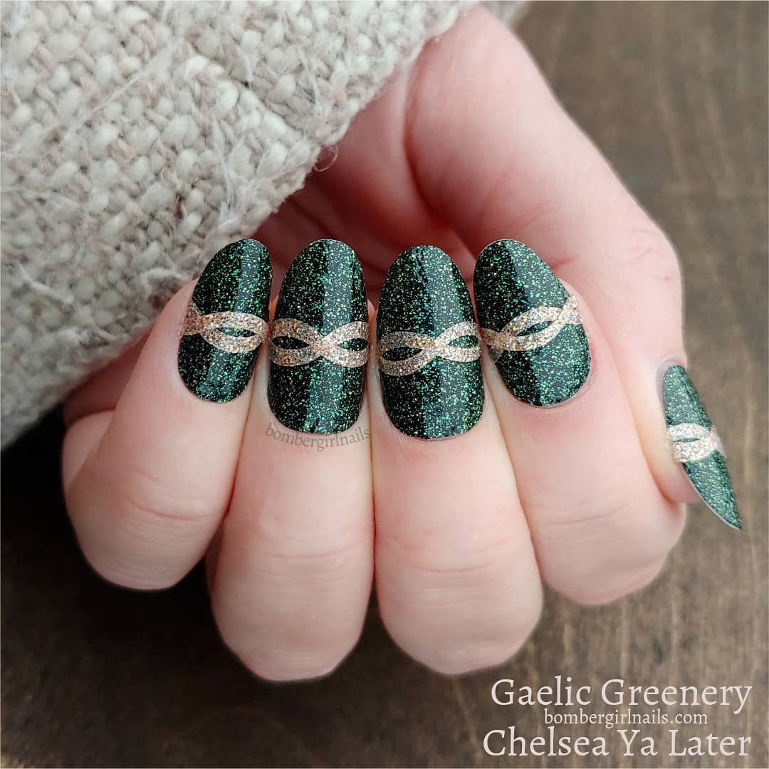 Dark Green And Gold Acrylic Nails
