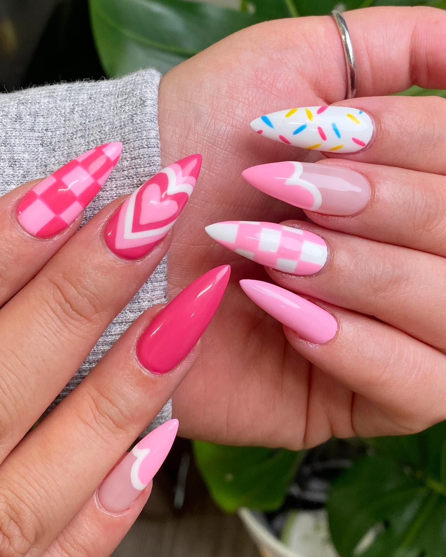 Dark Pink And White Nails