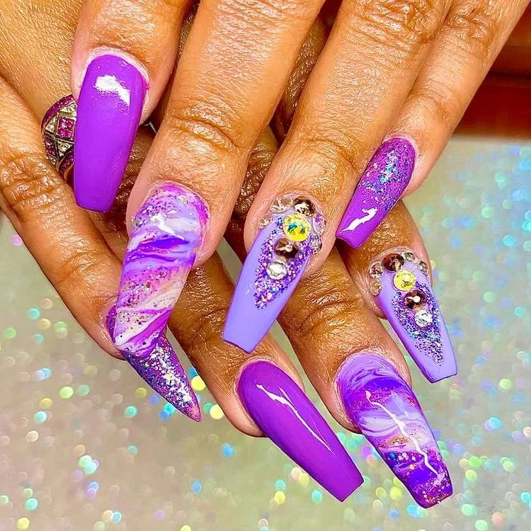 Dark Purple Nails With Diamonds