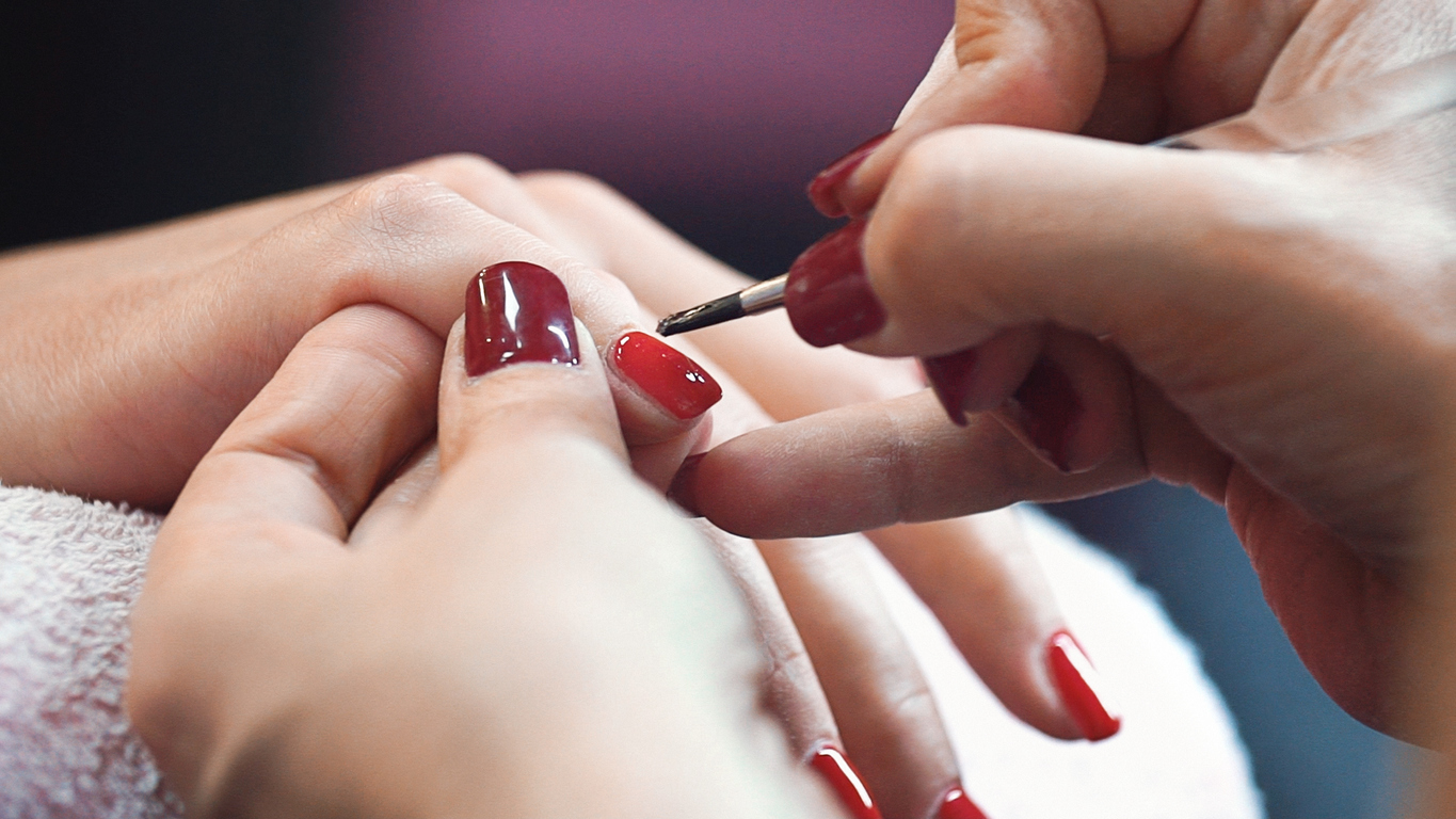 Dark Red Dip Powder Nails
