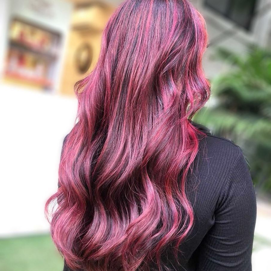 Dark Red Hair with Purple Highlights