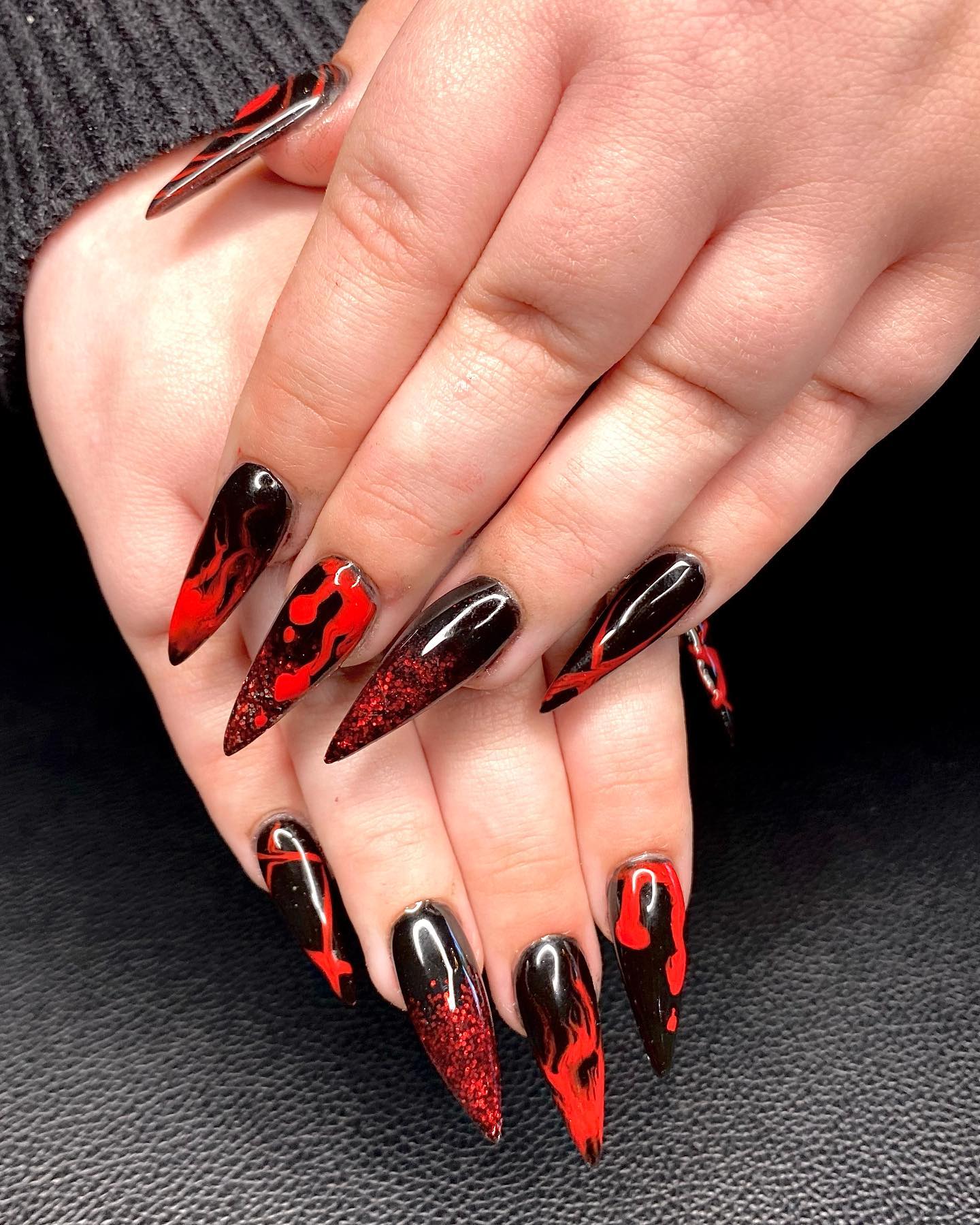 Dark Red Halloween Nails