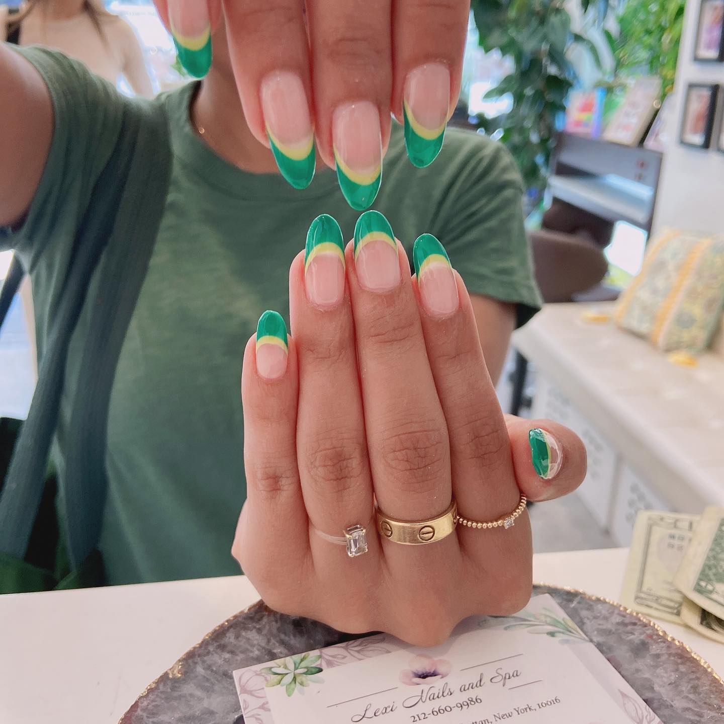 Emerald Green Nails French Tip