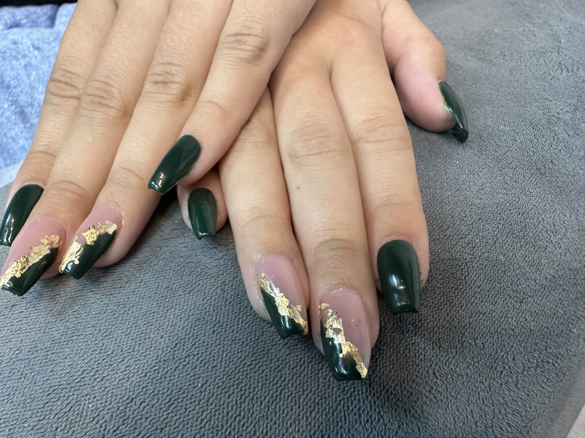 Emerald Green Nails With Gold