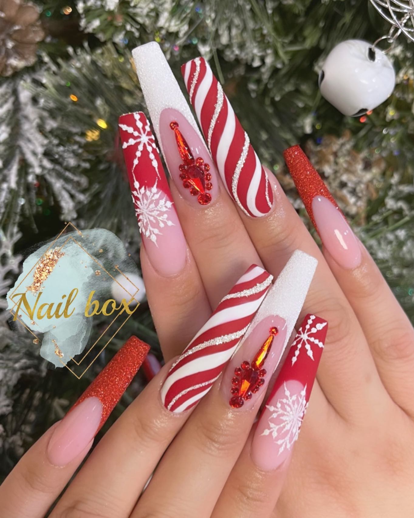 Festive Red Coffin Nails