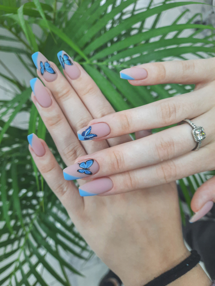 Floral Blue French Tips