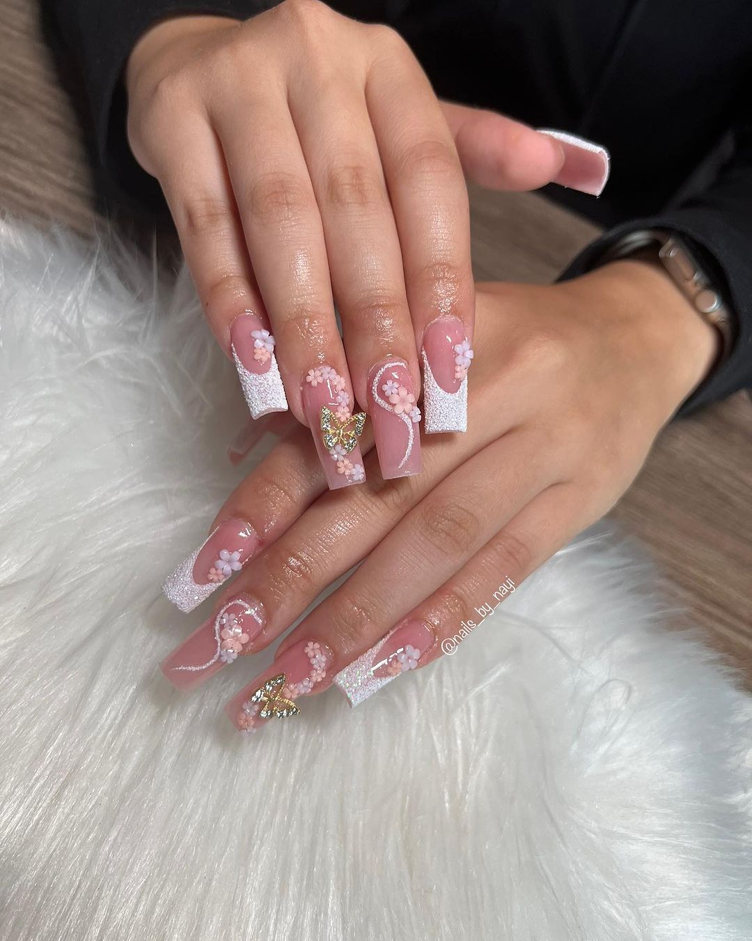 French Ombre Nails with Flower