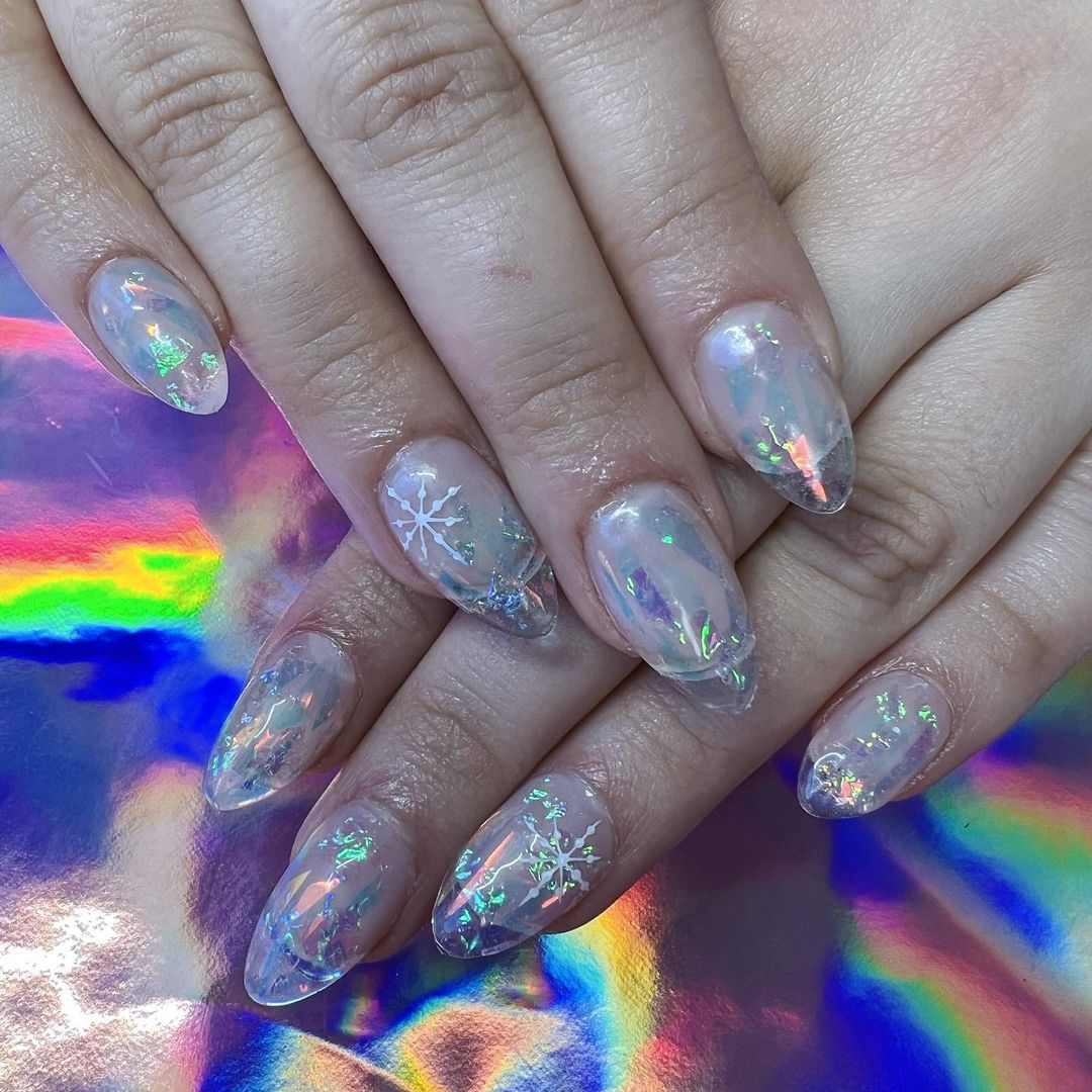 French Tips with Holographic Glitter