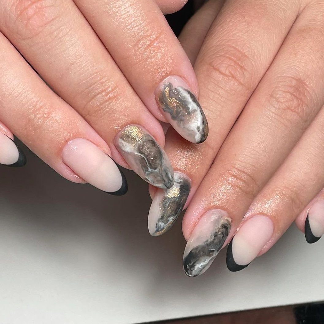 French Tips with Marble Design