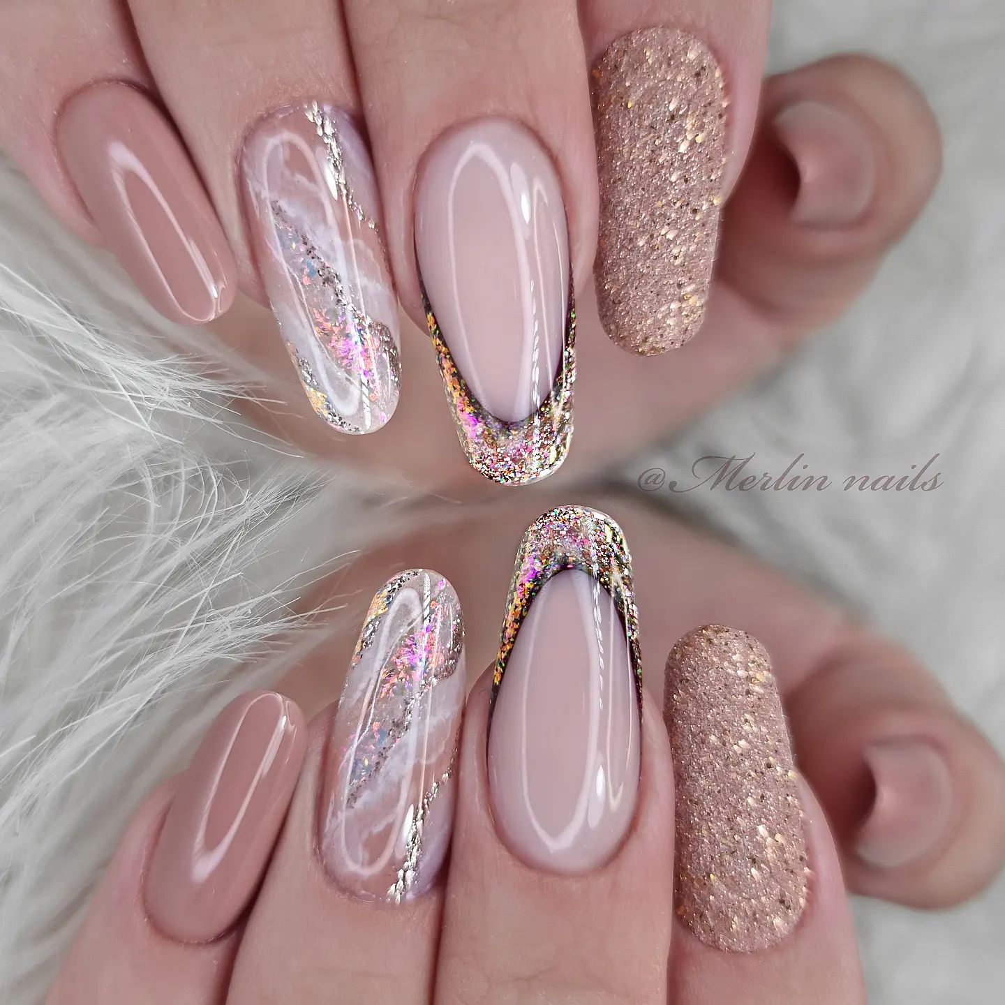 Glitter French Tip Almond Nails