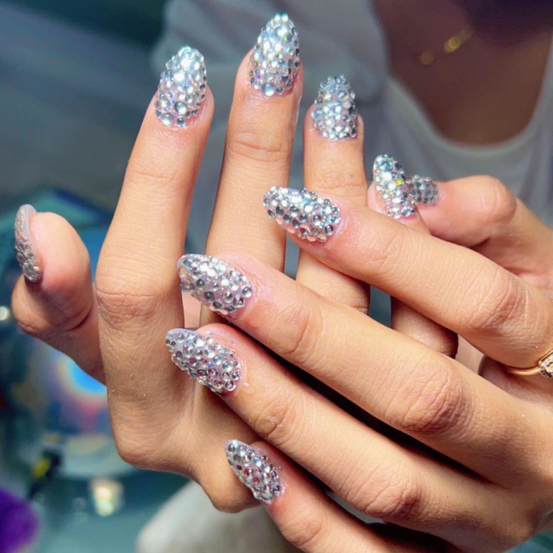 Glitter or Rhinestone Wedding Nails