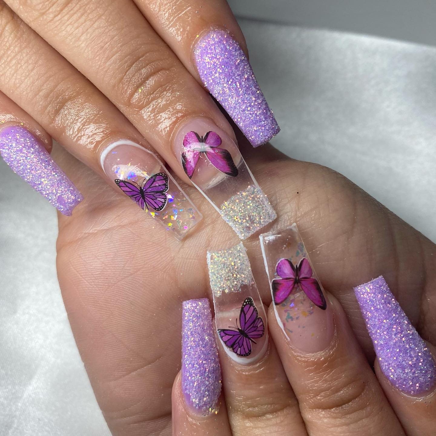 Glitter Purple Butterfly Nails