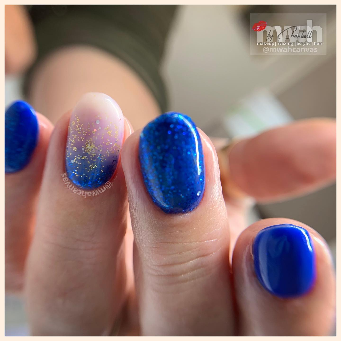 Glitter Royal Blue Ombre Nails