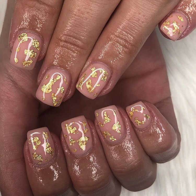 Gold And Nude Nails