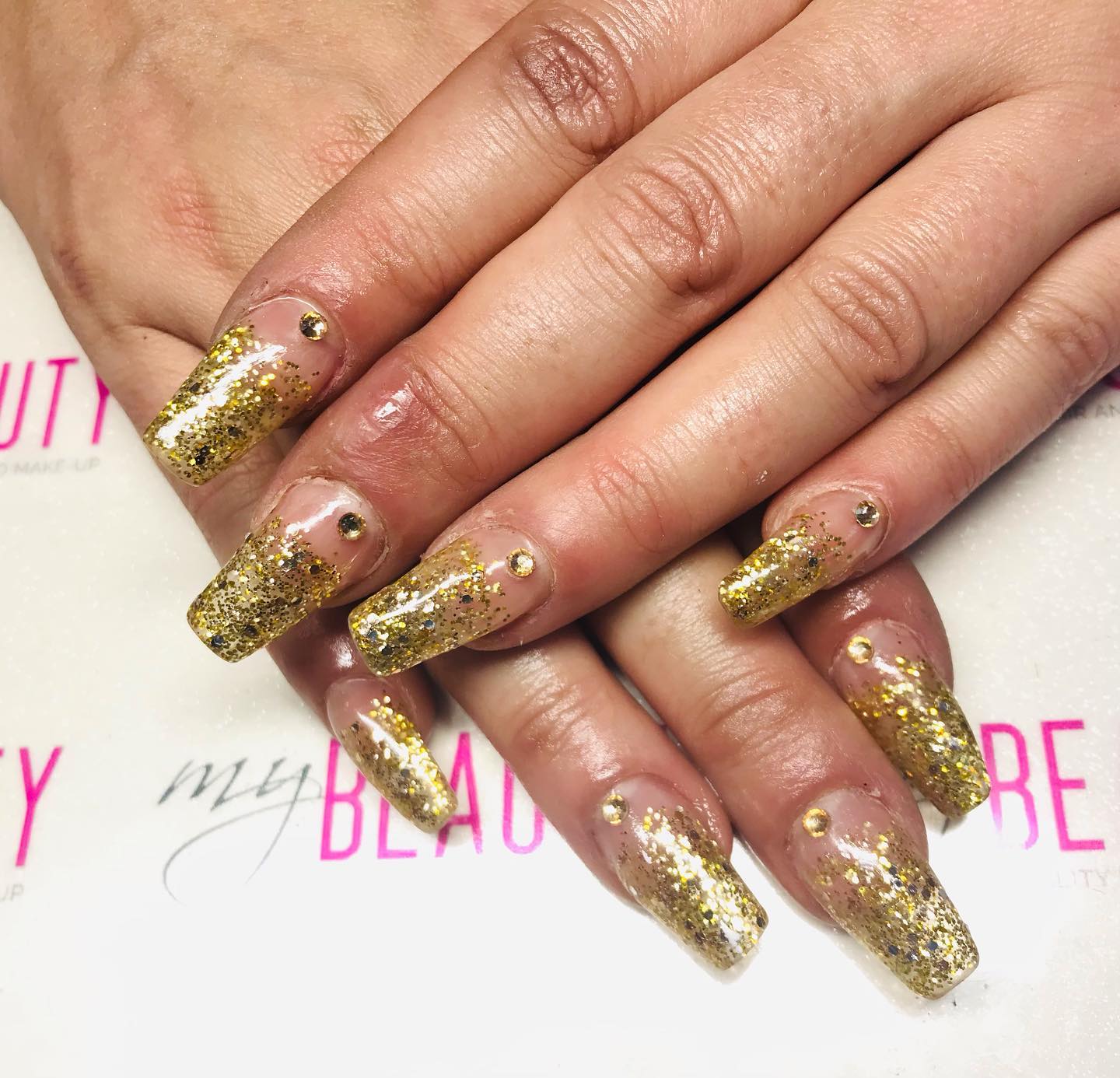 Gold Glitter Ombre Acrylic Nails