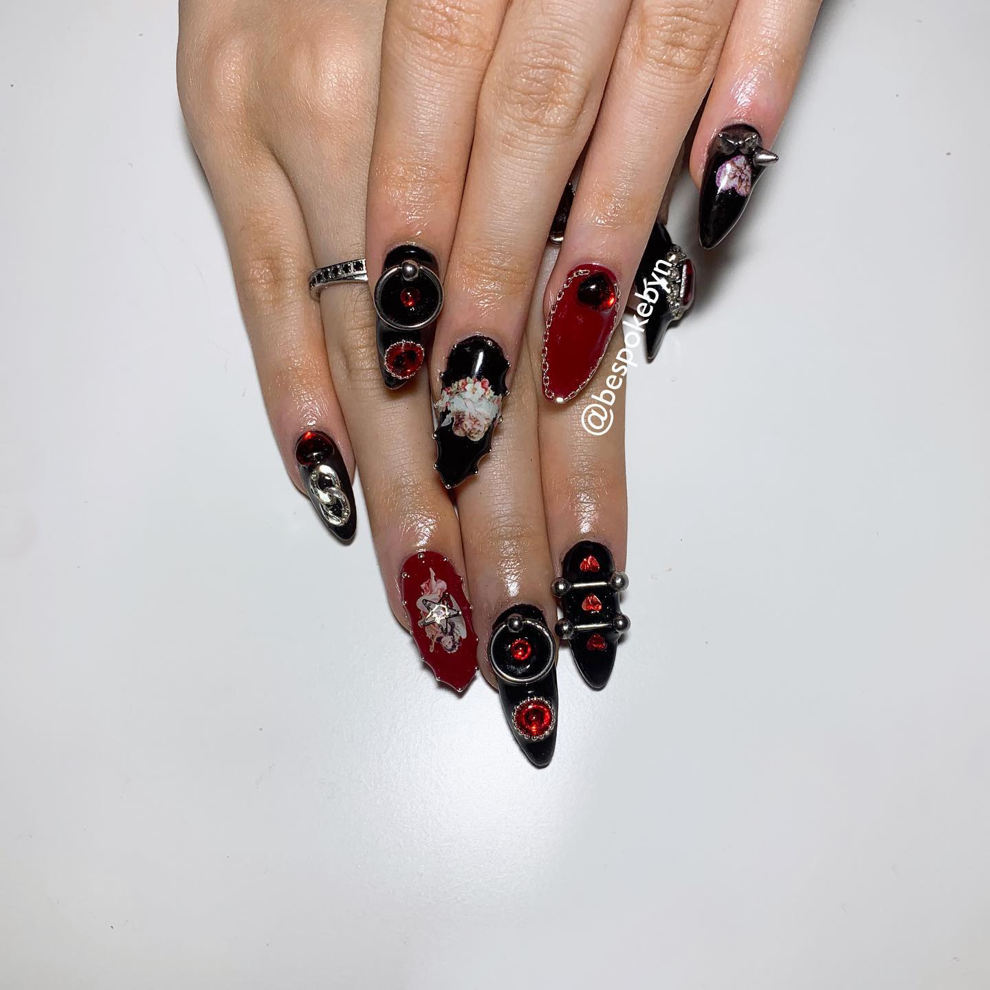 Gothic Black and Red Nails