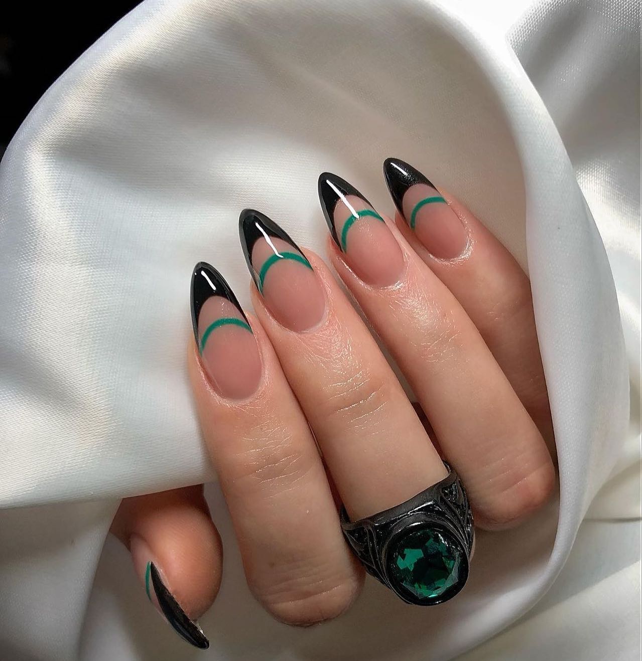Green and Black French Tips