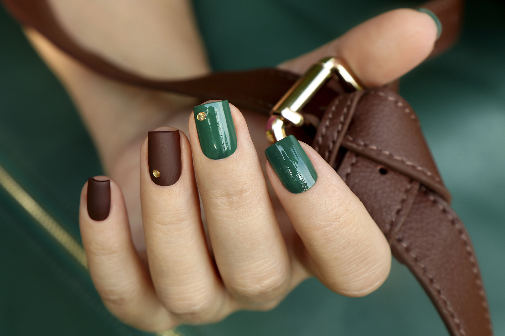 Green And Brown Acrylic Nails