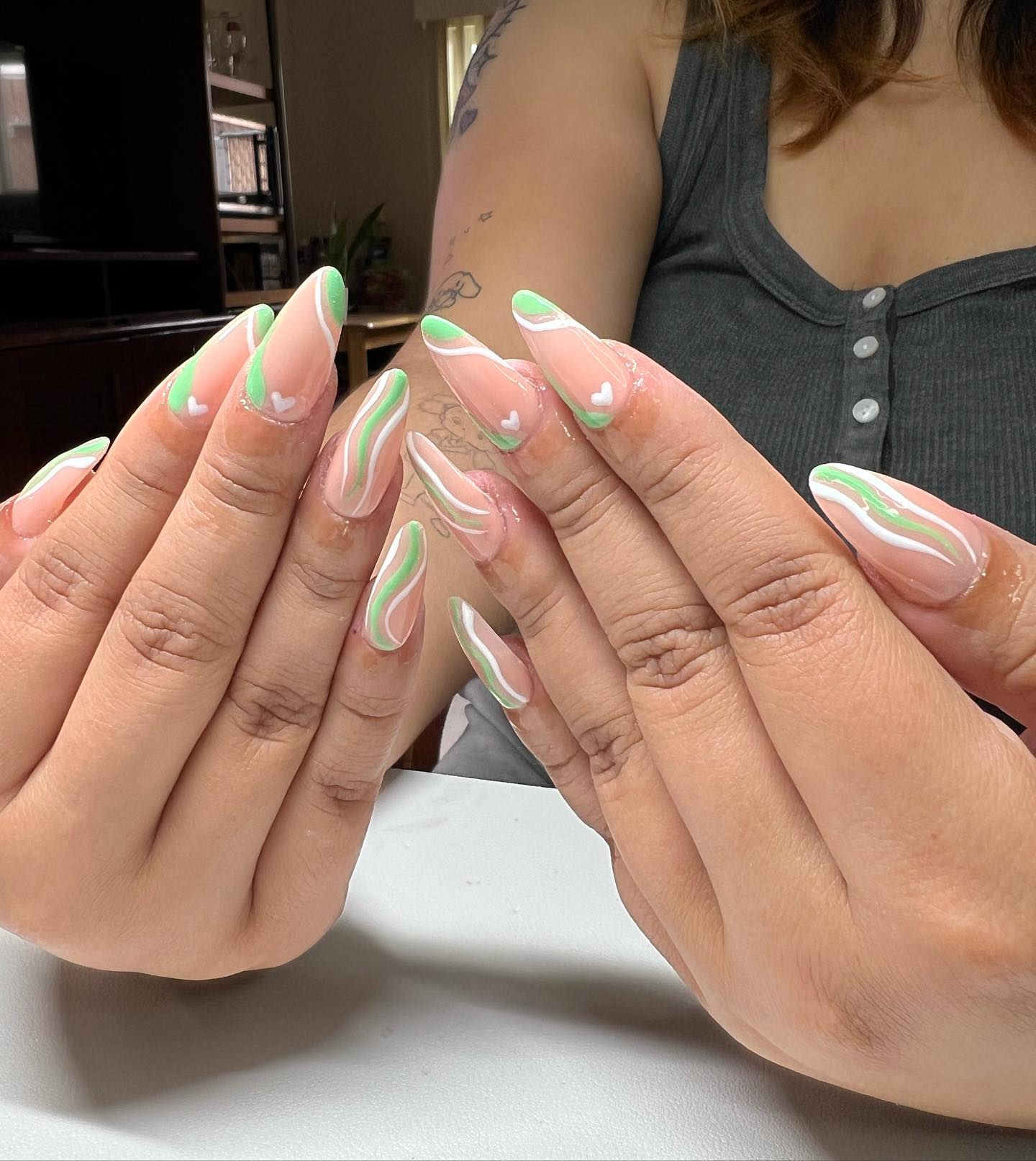 Green and White French Tips