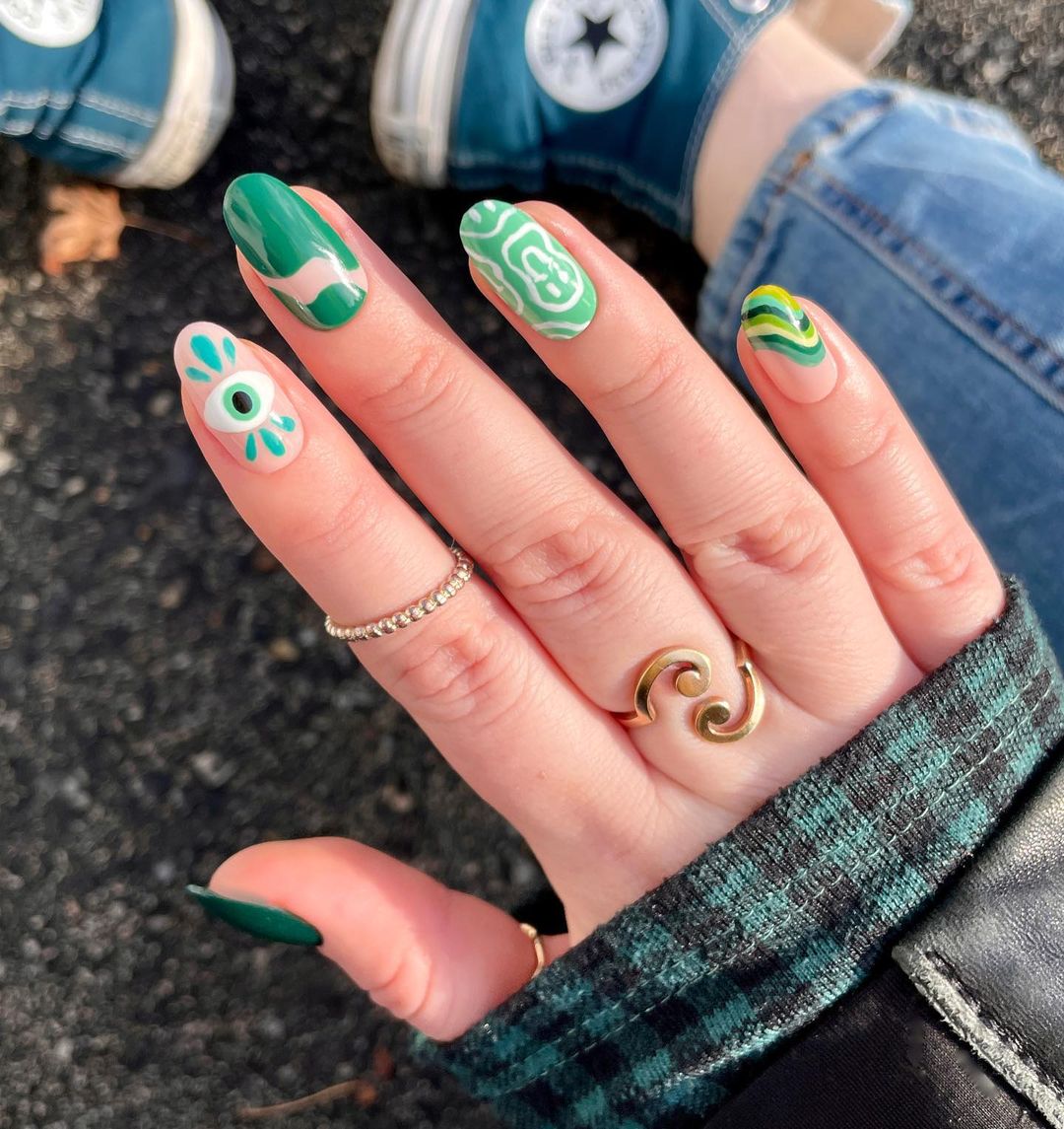 Green Evil Eye Nails
