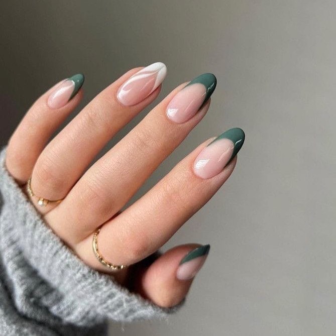 Green French Tip Almond Nails