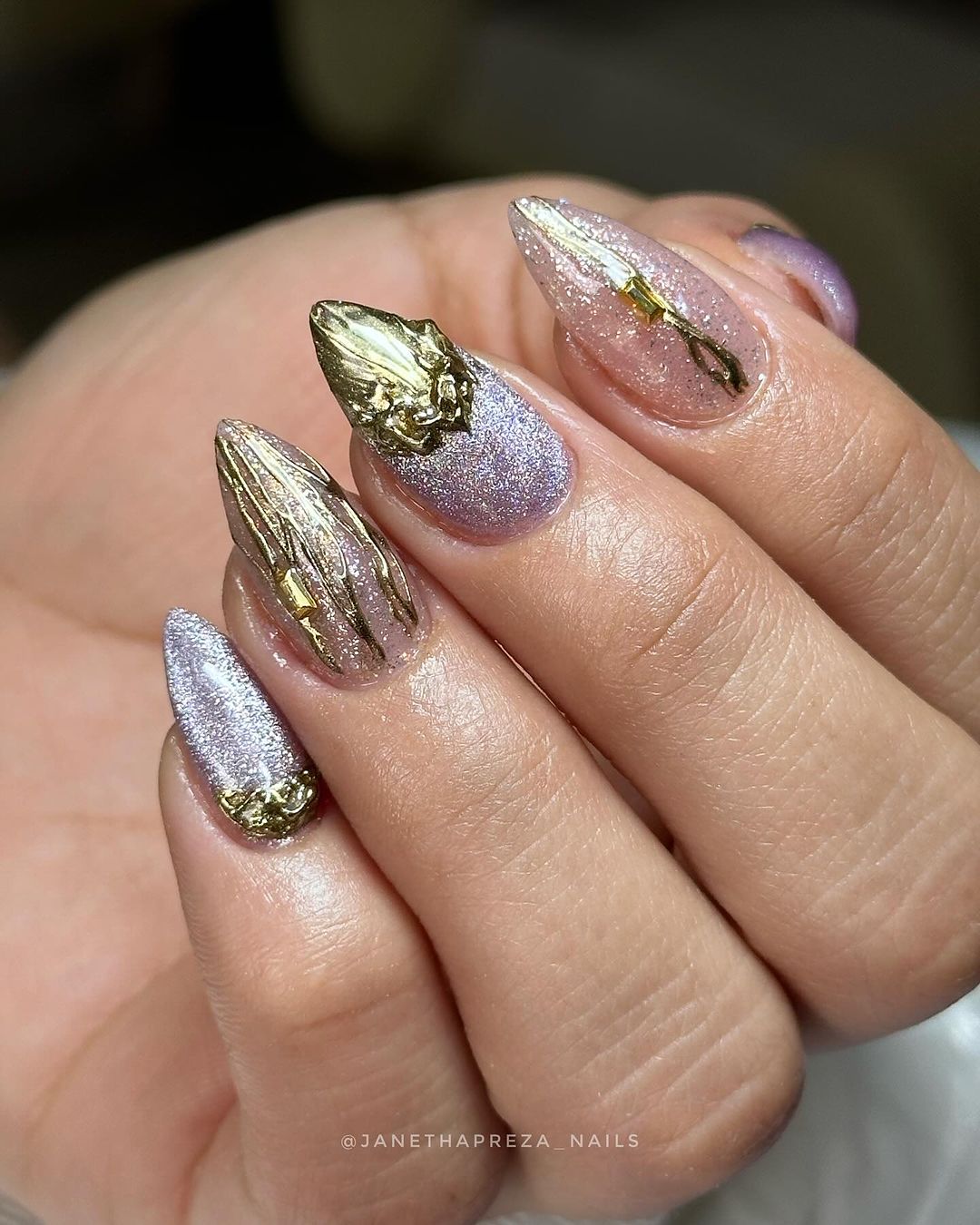 Grey and Rose Gold Nails