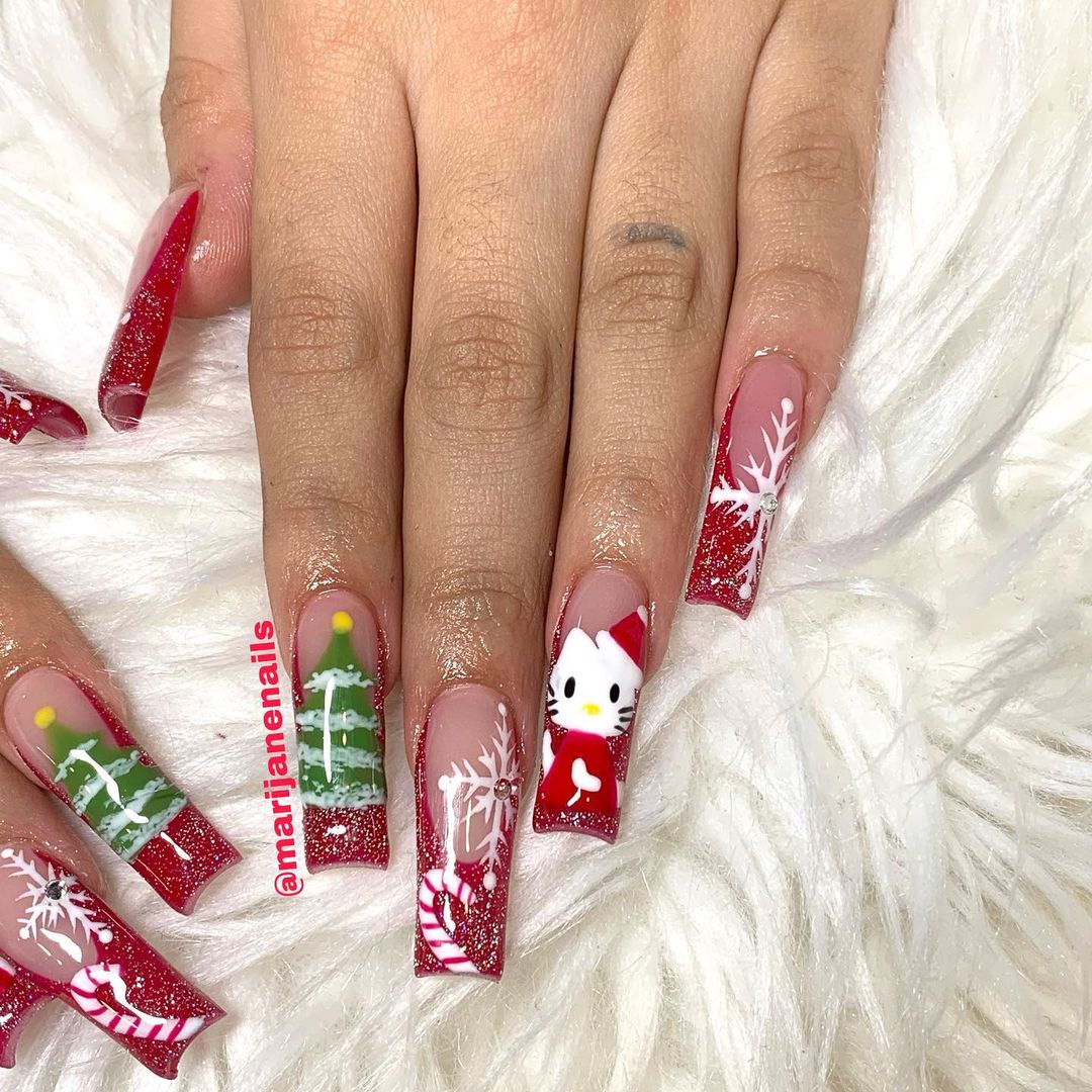 Hello Kitty Christmas Nails