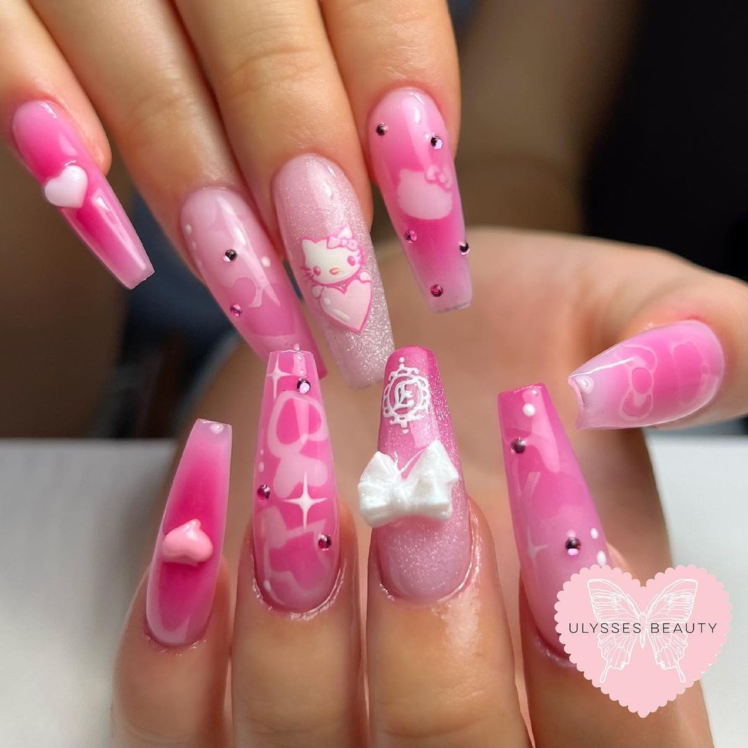 Hello Kitty Gel Nails