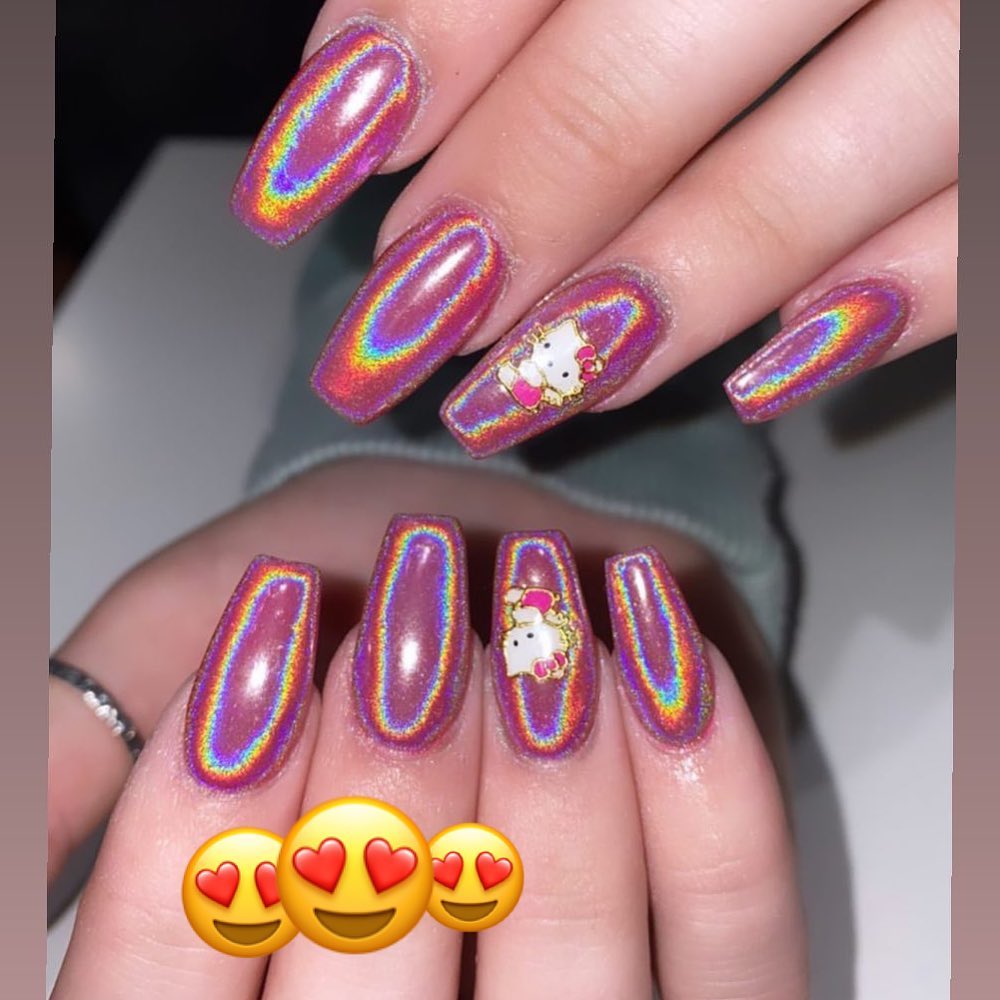 Hello Kitty Holographic Nails