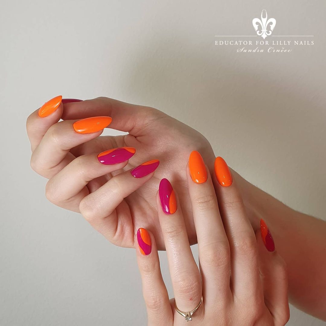 Hot Pink And Orange Nails