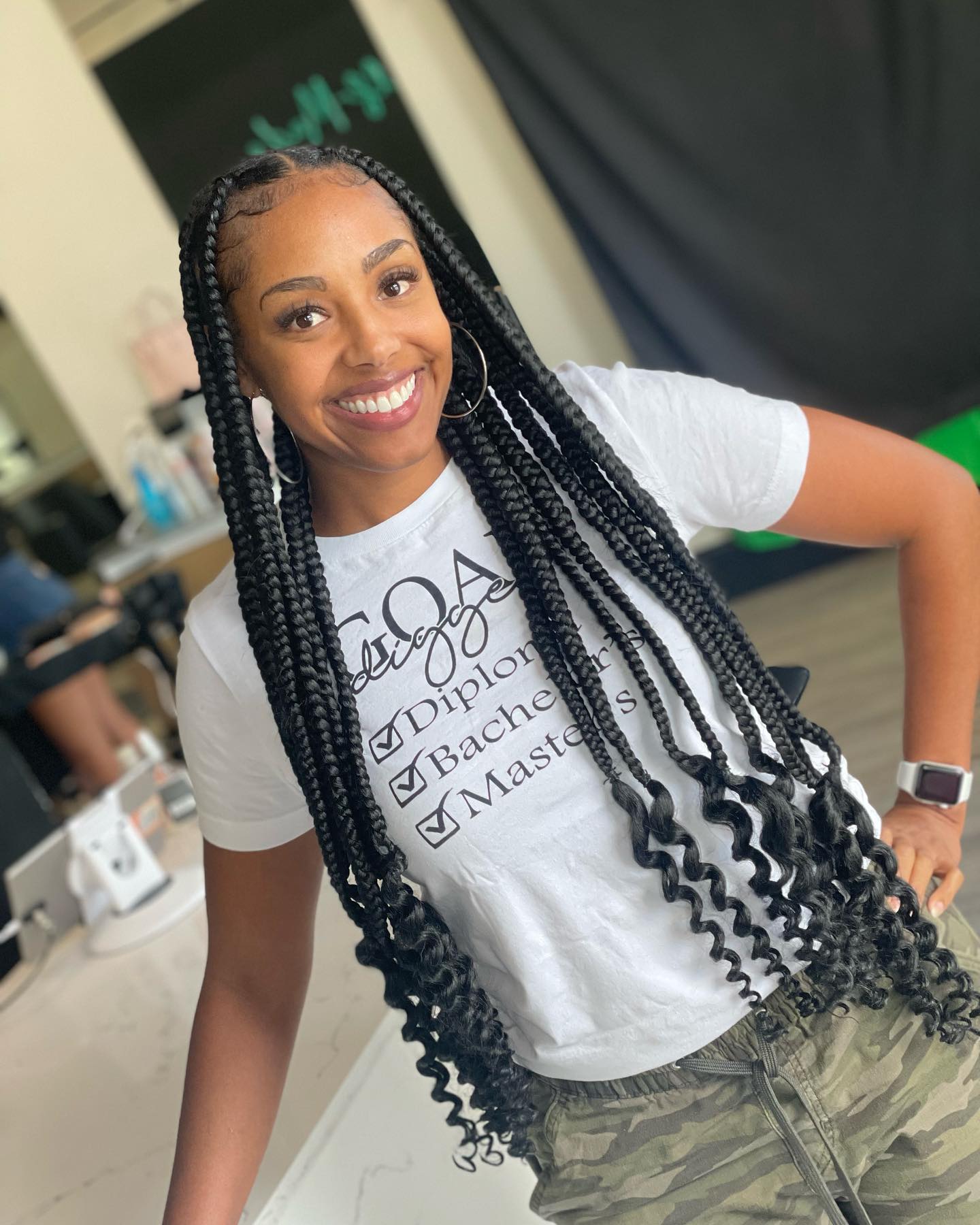 Large Box Braids with Curly Ends