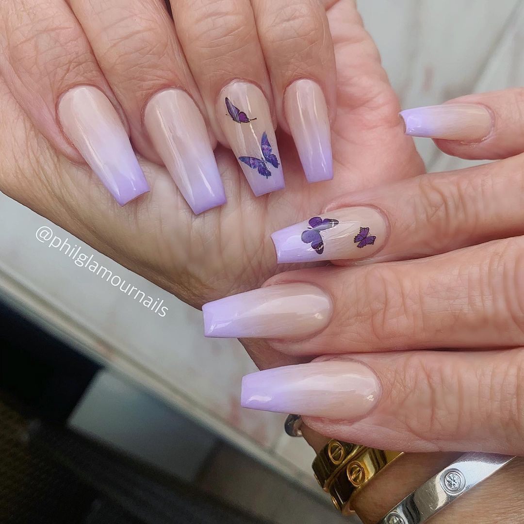 Lavender Nails With Butterflies
