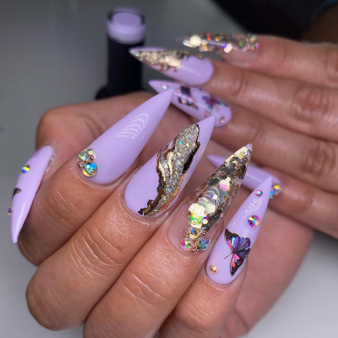 Lavender Nails With Diamonds