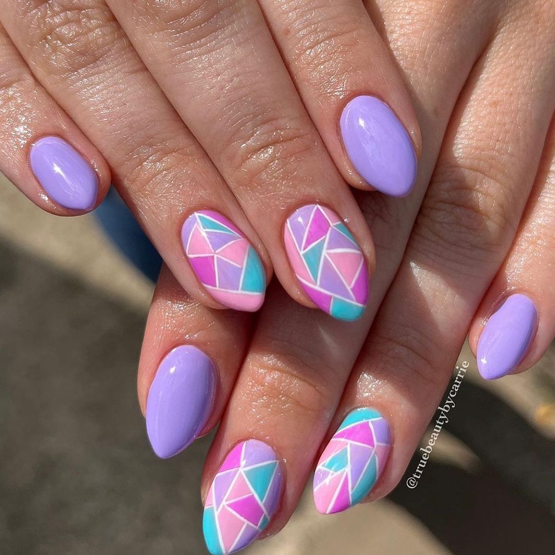 Lavender Nails with Geometric Design