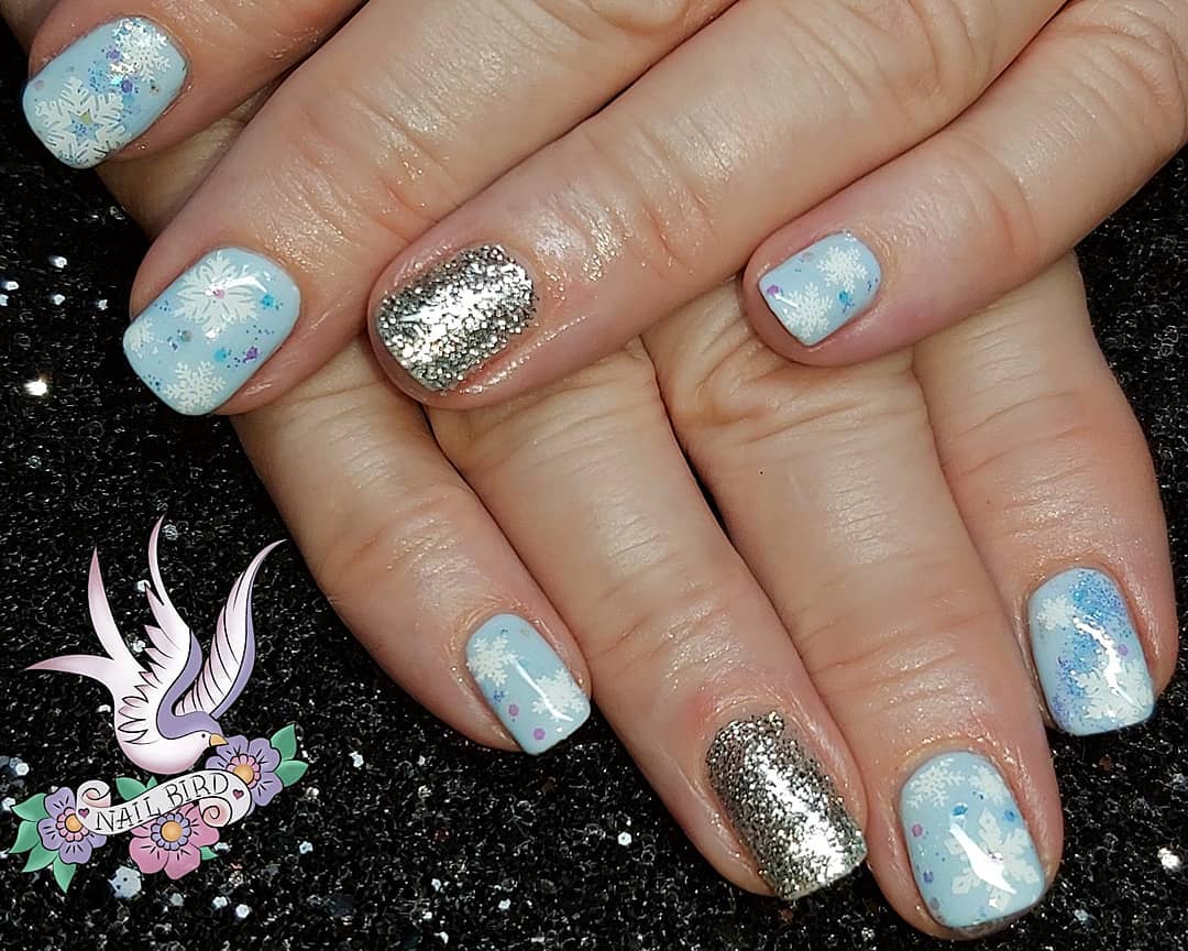 Light Blue And Silver Nails