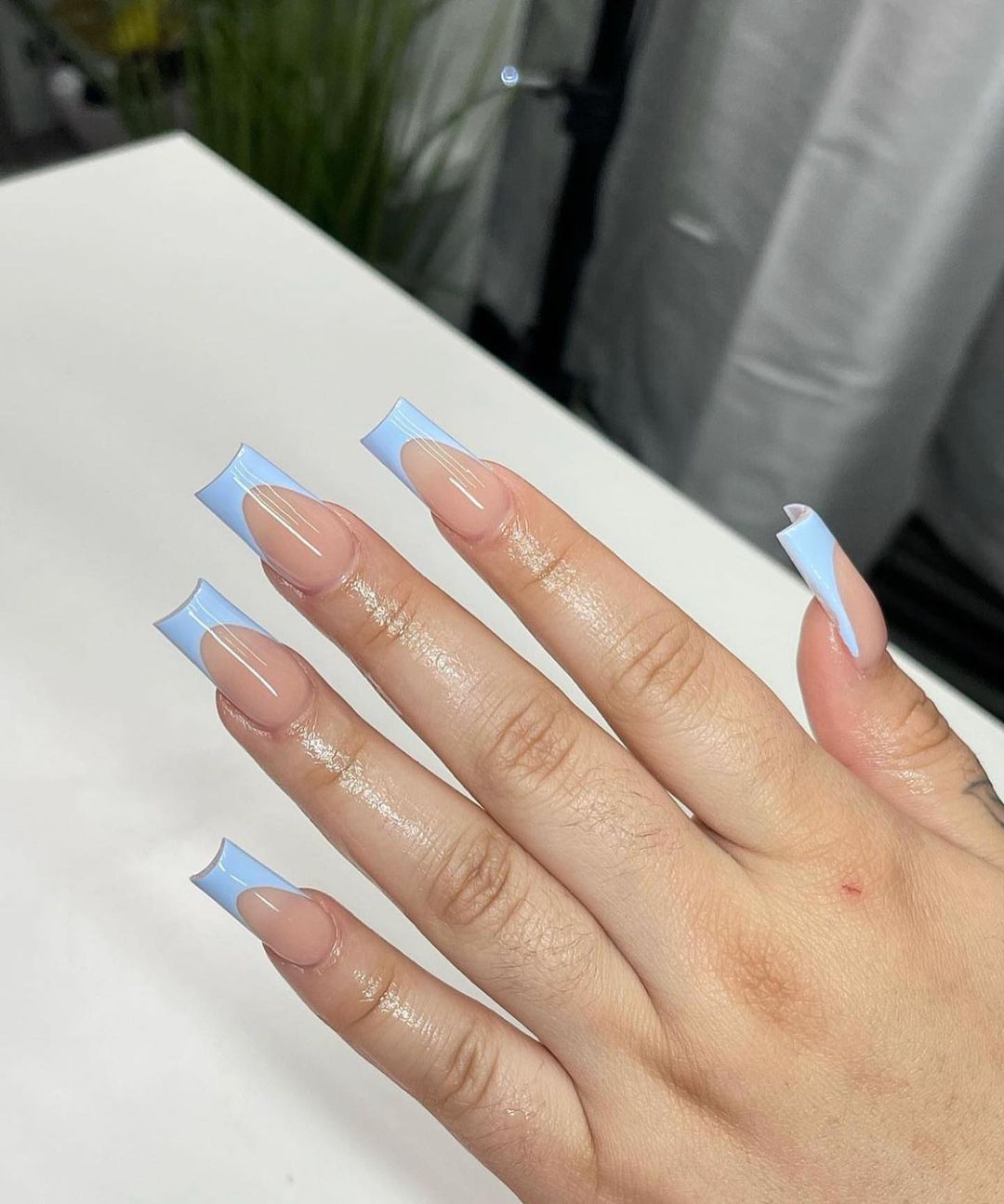 Light Blue French Tip Nails