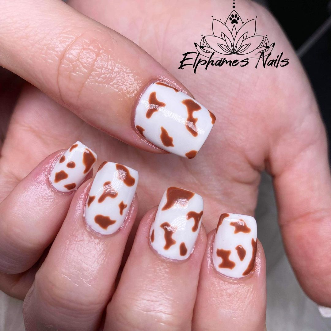 Light Brown Cow Print Nails
