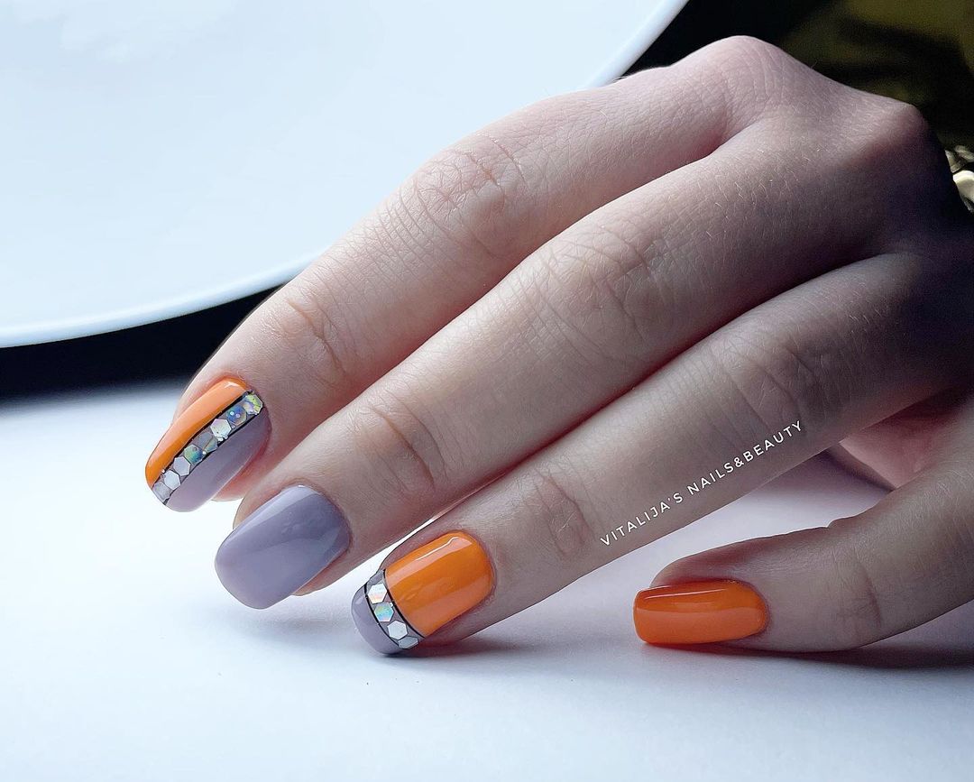 Light Orange and Gray Nail Designs