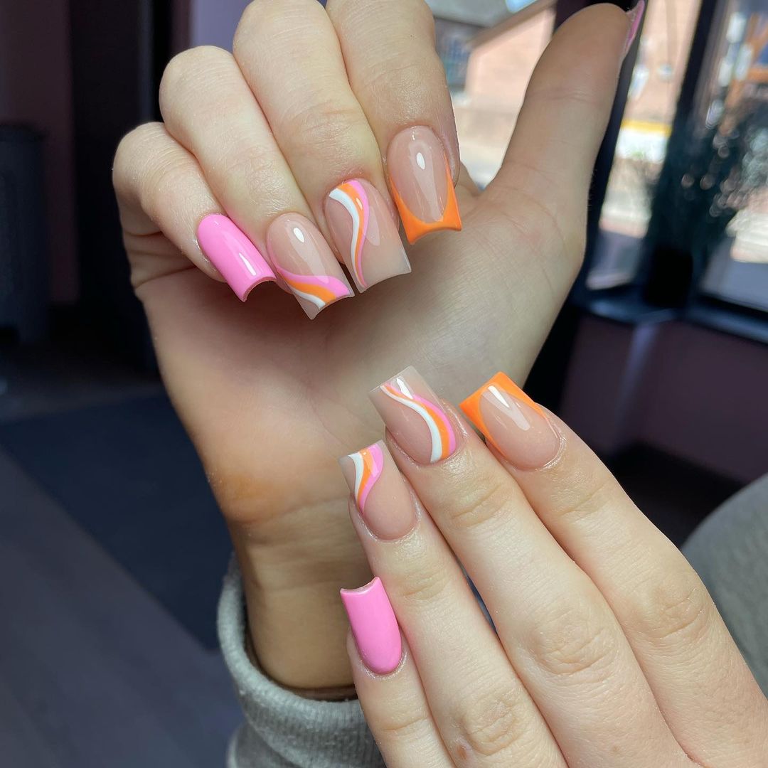 Light Pink And Orange Nails
