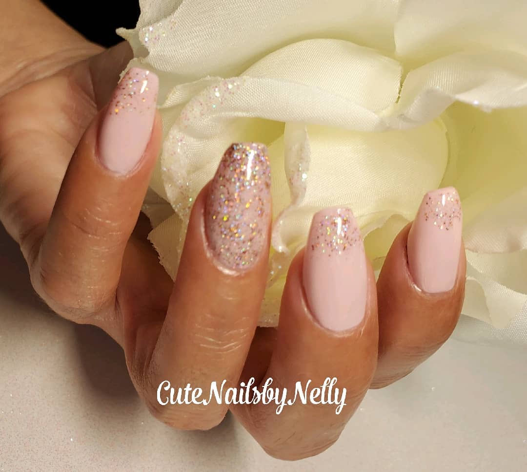Light Pink Nails With Glitter