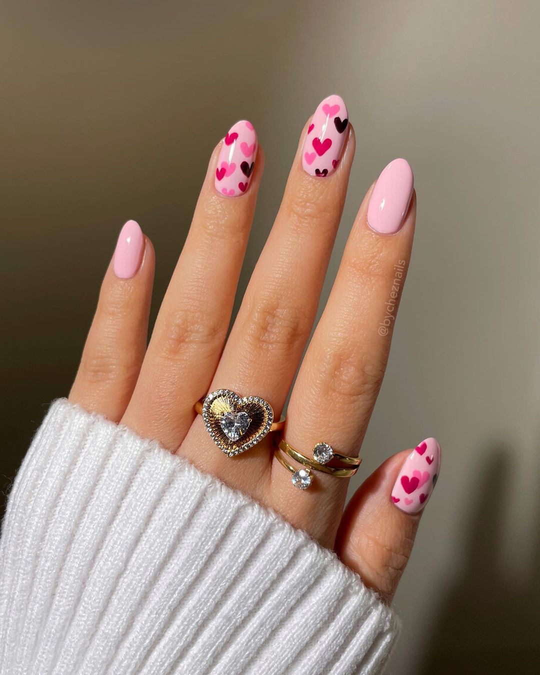 Light Pink Nails With Hearts